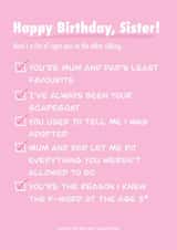 Signs You Are The Older Sister Birthday Card created by Emma Cullingford