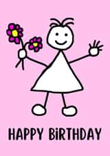 Cute Girl with Flowers Pink Birthday Card created by Michelle Le Grand