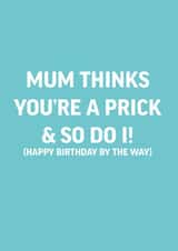 Mum thinks you're a prick  created by The Crude Card Company