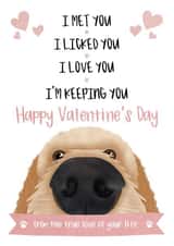 Valentine's Day Card - Labrador / Cockapoo - From The Dog - I Met You, I Licked You, I Love You, I'm Keeping You created by The Merry Giraffe
