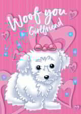 Woof You Girlfriend cute puppy Valentine's Day card created by Slinkeee Illustration