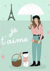 je t'aime - cats - love - paris - baguette - picnic - french - umbrella created by Dani Law Art