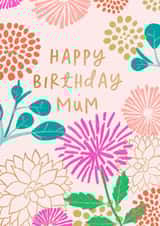 Happy Birthday glitter effect Mum floral card created by patternmuse