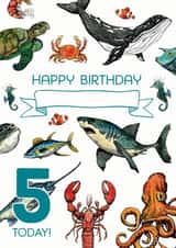 Personalised Birthday Sealife Card 5th Birthday created by Life's Little Doodles