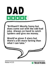 Funny Trustpilot Fathers Day Card / Birthday Card - Dad - Review - Would've Given 5 Stars But There's A Bit More Farting Than What I Can Take created by Gobbygifts