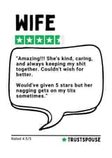 Cheeky Trustpilot Anniversary Card / Valentines Day Card - Would've Given 5 Stars But Her Nagging Gets On My Tits Sometimes created by Gobbygifts