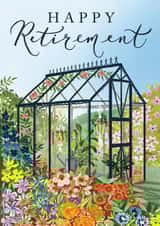 Floral greenhouse Happy Retirement card created by Making Meadows Ltd