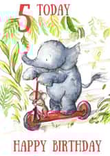 Scooting elephant 5th birthday card created by Kate Garrett