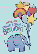 Have an Unforgettable Birthday Cute Illustarted Elephant holding Balloons created by DustandMarbles