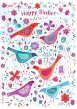 Happy Birdie Watercolour Birds and Flowers Painting Birthday Card created by Nic Squirrell