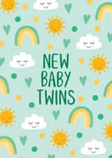 Cute New Baby Card – New Baby Twins – Sun, Rainbows and Clouds created by Chloe Tyler