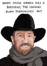 Chuck Norris birthday card created by Rosie Johnson Illustrates