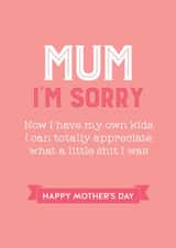 Rude Mothers Day Card - Mum - Now I Have My Own Kids I Can Totally Appreciate What A Little Shit I Was created by Silly Prints