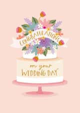 Congratulations on your Wedding Day! - Pretty Floral Cake Card. created by The Pattern Press