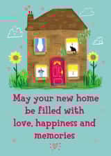 Cute New Home Card - House - Sunflowers - May Your New Home Be Filled With Love, Happiness And Memories created by Holly Bushnell Illustration