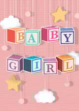 New baby girl hanging blocks mobile daughter friend star created by The Girl Next Draw Cards