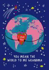 Cute Mothers Day Card - Grandma - Space - You Mean The World To Me Grandma created by NICHOLA COWDERY ILLUSTRATIONS 