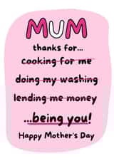 Cute Mothers Day Card - Mum - Thanks For Being You! created by Gobbygifts