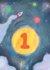 1st birthday - one year old space rocket card created by The Grey Earl