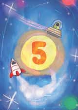 5th birthday card - kids space rocket created by The Grey Earl