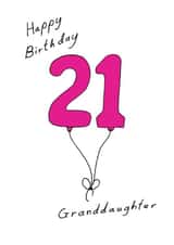 Granddaughter 21 pink balloon birthday card created by A Ray of Sunshine Cards