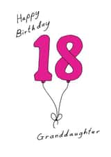 Granddaughter 18 pink balloon birthday card created by A Ray of Sunshine Cards