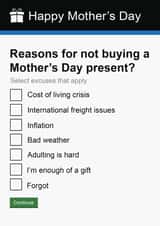 Funny Mother's Day Card | Cheeky | Government Gateway Present Excuses Card created by Pottsy Prints