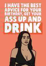 Kim Kardashian get up and drink birthday card created by Studio Doodles