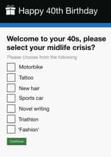 40th Birthday Card | Funny | Cheeky | 40s Mid Life Crisis Form created by Pottsy Prints