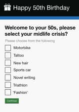 50th Birthday Card | Funny | Cheeky | 50s Mid Life Crisis Form created by Pottsy Prints