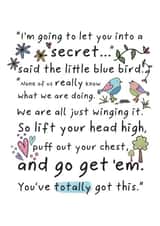 Encouragement Quote Card, Believe in Yourself, Little Blue Bird created by And You Can Quote Me