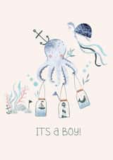 New Baby, It’s’s a boy, Welcome little one, Octopus card created by Claire Eddie