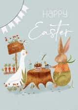 Happy Easter bunny rabbit and goose card created by Claire Eddie