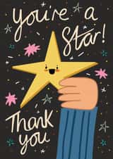 Cute Star Thank You Card - Golden Star - You're A Star Thank You created by NICHOLA COWDERY ILLUSTRATIONS 