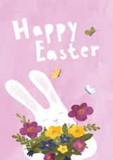 Card with an Easter bunny and flowers. created by Moonflower design