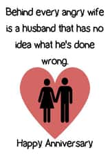 Funny Anniversary Card - Behind Every Angry Wife Is A Husband That Had No Idea What He's Done Wrong created by Made by Betty