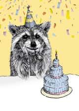 Raccoon with Cake Birthday Card created by Oliver Stockley