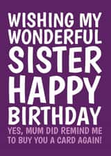 Wonderful Sister Funny Birthday Card created by @Cupsie's Creations