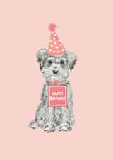 Cute Birthday Card - Dog - Party Hat - Happy Birthday created by Louise Tiler