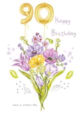 90 Floral bouquet with number balloons birthday card created by SABIVO Design by Sabina