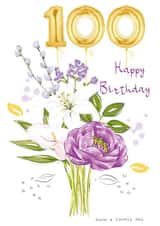 100 Floral bouquet with number balloons birthday card created by SABIVO Design by Sabina