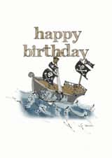 Children's Happy Birthday pirate ship card created by Helen Leslie Illustrator