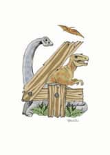 Happy 4th Birthday Dinosaur card created by Helen Leslie Illustrator