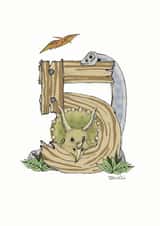 Happy 5th Birthday Dinosaur card created by Helen Leslie Illustrator