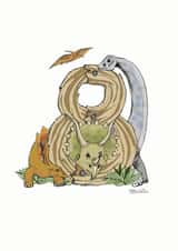 Happy 8th Birthday Dinosaur card 1001 created by Helen Leslie Illustrator