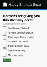 Sister Birthday Card | Cheeky | Funny | Government Gateway Form created by Pottsy Prints
