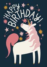 Happy birthday unicorn constellation card created by Christine Cuddihy Illustration