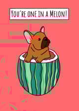 Cute French Bull Dog Anniversary Card / Valentines Day Card - Melon Pun - You're One In A Melon! created by Natalie Tuck