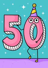 Shocked numbers, cute and funny 50th birthday card created by Wafflemamaart