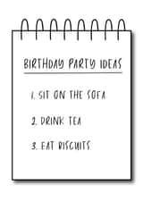 Funny birthday ideas list card written by Very British Problems, illustrated by Pack a Punch Designs created by Very British Problems